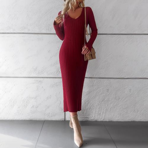 Polyester Slim Sweater Dress knitted Solid PC