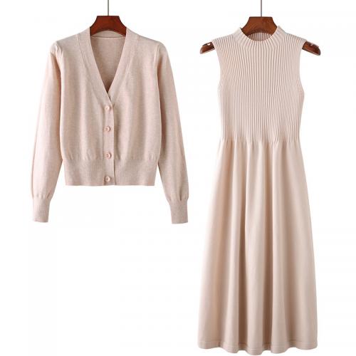 Acrylic Two-Piece Dress Set two piece knitted Solid : Set