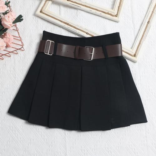 Polyester Pleated & High Waist Skirt slimming Solid PC