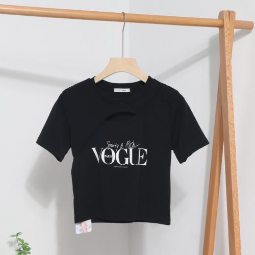 Polyester & Cotton Women Short Sleeve T-Shirts slimming & hollow printed letter : PC