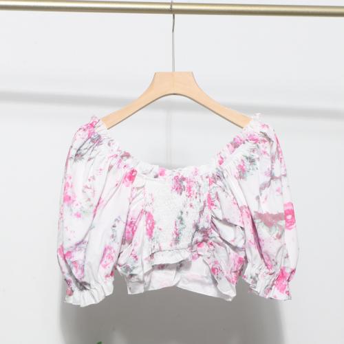 Polyester Boat Neck Top midriff-baring & slimming & hollow printed : PC