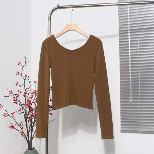 Polyester & Cotton Slim Women Long Sleeve T-shirt fleece Solid : PC