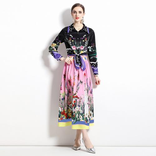 Polyester Tweedelige jurk set Afgedrukt Bloemen Instellen
