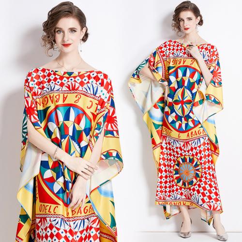 Polyester One-piece Dress loose printed multi-colored : PC