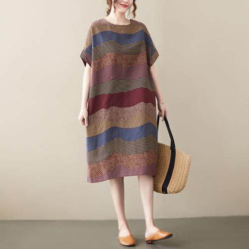 Cotton Linen One-piece Dress mid-long style & loose : PC