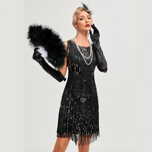 Polyamide & Sequin & Polyester Slim & Plus Size & Tassels Short Evening Dress embroidered PC