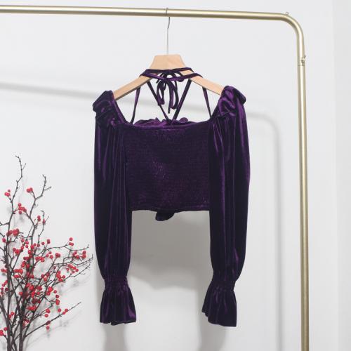 Polyester Women Long Sleeve Blouses midriff-baring & hollow patchwork : PC