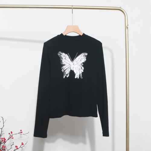Polyester & Cotton Slim Women Long Sleeve T-shirt printed butterfly pattern : PC