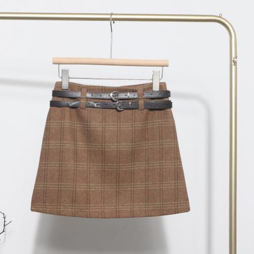 Polyester A-line & High Waist Package Hip Skirt & anti emptied printed plaid PC