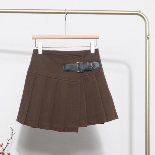 Woollen Cloth High Waist Skirt irregular & with belt & anti emptied PC