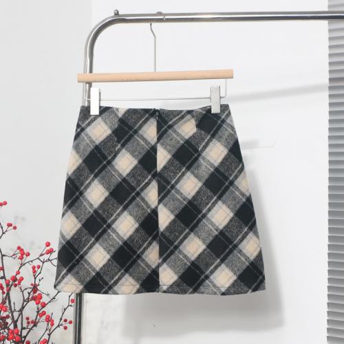 Woollen Cloth A-line & High Waist Package Hip Skirt & anti emptied printed plaid PC