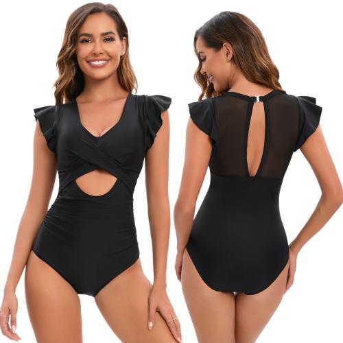 Polyamide One-piece Swimsuit & hollow & skinny style black PC