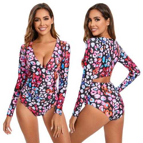 Polyamide One-piece Swimsuit deep V & skinny style printed floral multi-colored PC