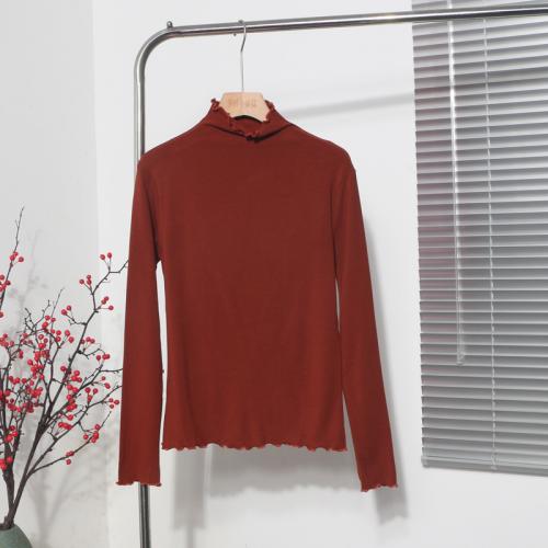 Modal stringy selvedge Women Long Sleeve T-shirt slimming Solid : PC