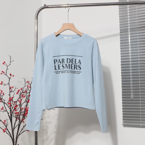 Polyester & Cotton Women Long Sleeve T-shirt loose printed letter : PC