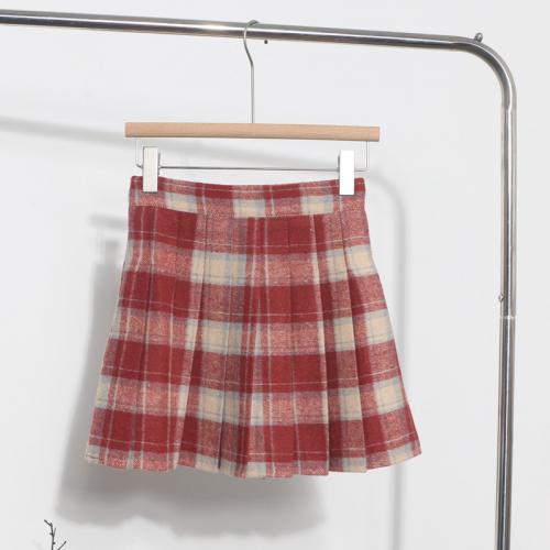 Woollen Cloth Slim & Pleated Skirt anti emptied printed plaid PC