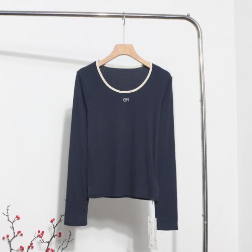 Polyester Slim Women Long Sleeve T-shirt embroidered letter : PC