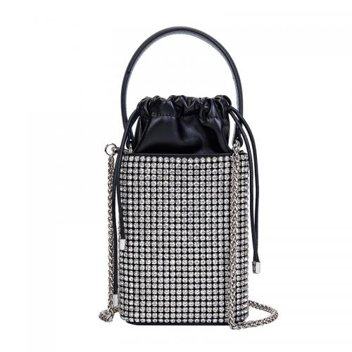 Polyester Cotton Easy Matching & Evening Party Handbag attached with hanging strap & with rhinestone silver PC