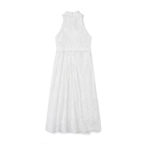 Cotton Slim One-piece Dress & hollow patchwork white PC