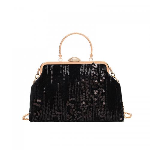 Cloth & Sequin Evening Party Clutch Bag with chain & attached with hanging strap Solid PC