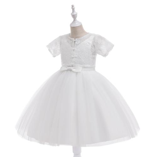 Gauze & Cotton Ball Gown Girl One-piece Dress & breathable Solid white PC