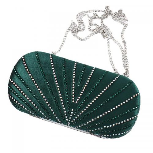 Velour Evening Party Clutch Bag with chain & with rhinestone Polyester green PC