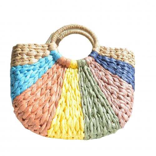 Paper Rope Easy Matching Woven Tote large capacity rainbow pattern multi-colored PC