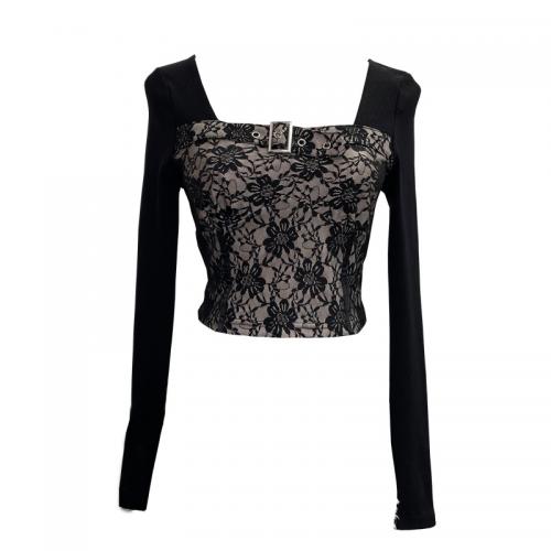 Lace & Polyester Slim Women Long Sleeve T-shirt patchwork : PC