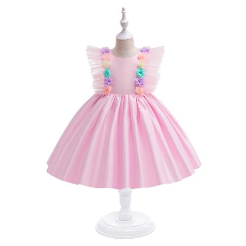 Gauze & Cotton Soft & Ball Gown Girl One-piece Dress Solid pink PC