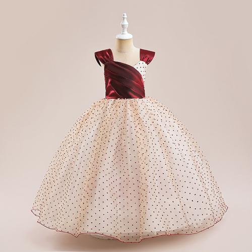Cotton Princess Girl One-piece Dress large hem design printed dot red PC