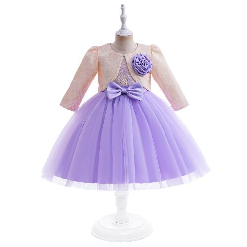 Gauze & Cotton Ball Gown Girl Two-Piece Dress Set with bowknot & two piece Solid Set