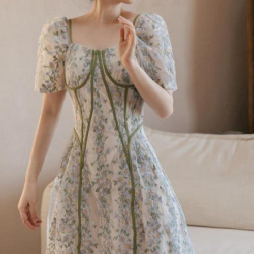 Polyester Slim & Fairy One-piece Dress with oversleeve shivering PC