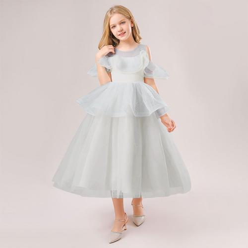 Cotton Princess Girl One-piece Dress large hem design & off shoulder Solid gray PC