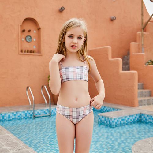 Polyester Tankinis backless & two piece plaid Set