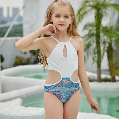 Polyester One-piece Swimsuit backless & hollow printed white PC