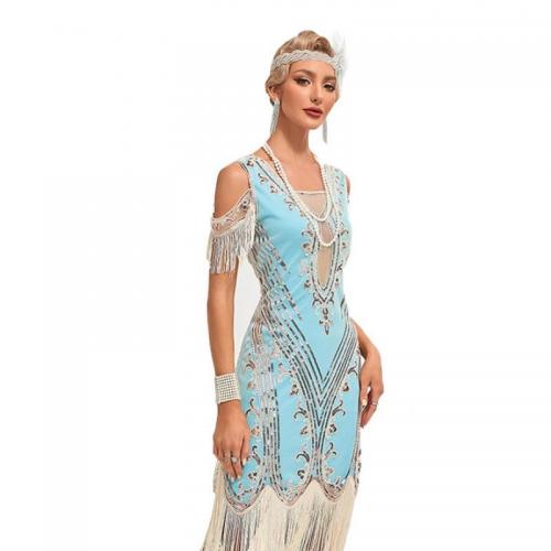 Sequin & Polyester Tassels Long Evening Dress & off shoulder printed PC