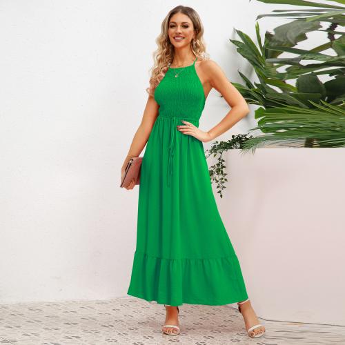 Polyester Soft One-piece Dress backless & off shoulder Solid PC