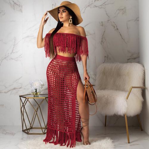 Polyester Two-Piece Dress Set & two piece & hollow & tube Set