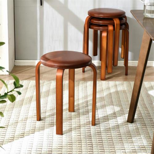 Wood & PU Leather Stool durable brown PC