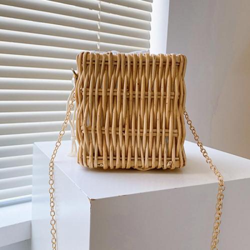 Cotton Cloth & Rattan Beach Bag & Easy Matching Woven Tote attached with hanging strap Plastic Pearl PC