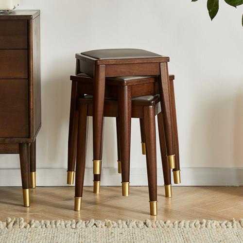 Solid Wood & PU Leather Antifouling & Waterproof & stackable Stool durable Brass PC