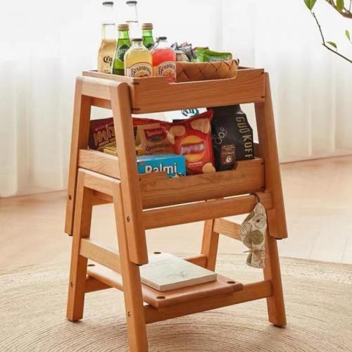 Wood stackable Storage Stool durable Solid brown PC