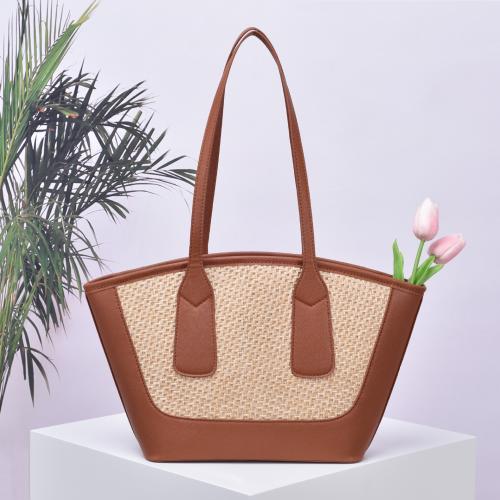 PU Leather Easy Matching Woven Shoulder Bag large capacity brown PC