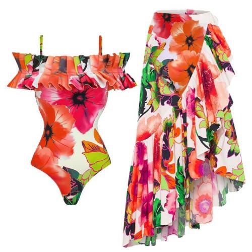 Polyester One-piece Swimsuit & two piece printed floral Set