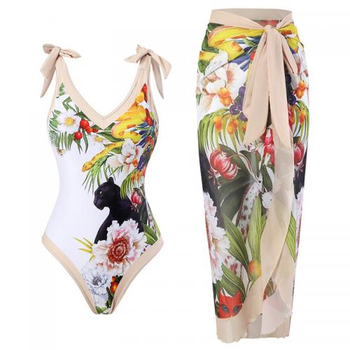 Polyester One-piece Swimsuit  & skinny style printed PC