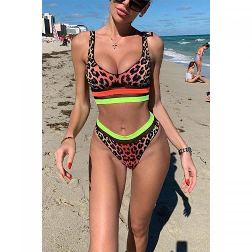 Spandex & Poliéster Bikini, impreso, leopardo, multicolor,  Conjunto
