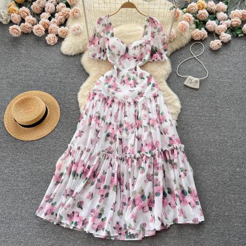 Chiffon & Spandex Waist-controlled & long style One-piece Dress, different size for choice, patchwork, shivering,  PC