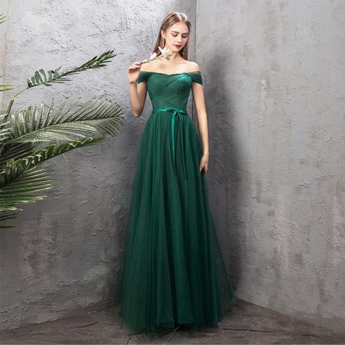 Polyester Slim Bridesmaid Dress  patchwork green PC