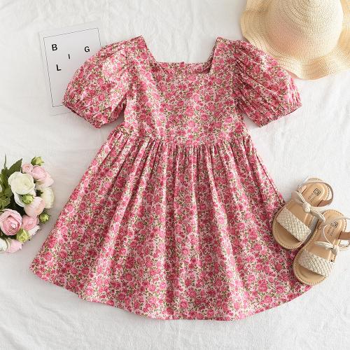 Polyester Soft Girl One-piece Dress Cute printed shivering pink PC