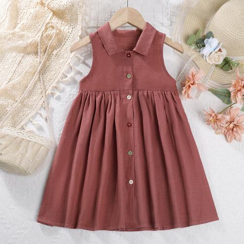 Cotton Girl One-piece Dress & loose & breathable Solid PC
